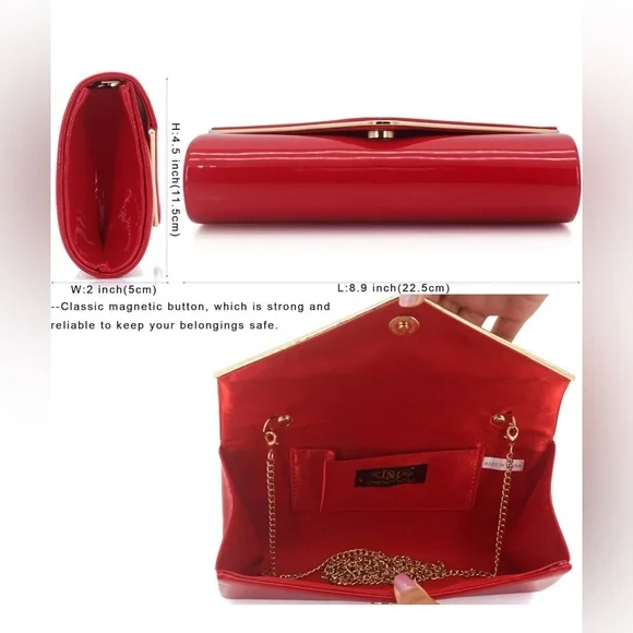 DEXMAY patent leather envelope clutch purse shinny candy foldover evening bag - Picture 4 of 13